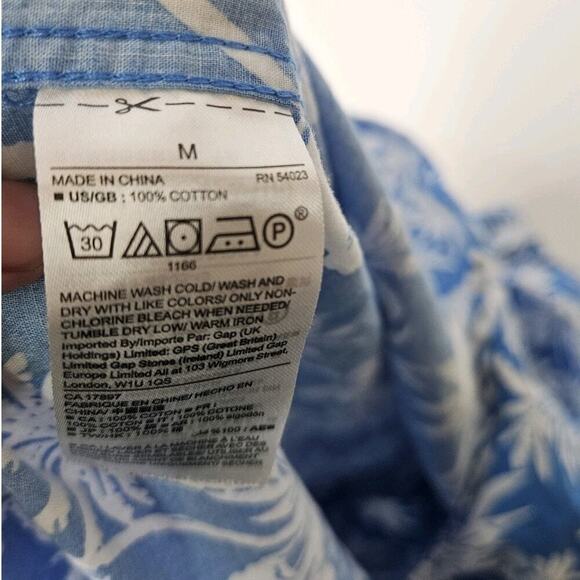 Gap Shirt Mens M Blue Button Up Camp Hawaiian Standard Fit Floral - Picture 6 of 6